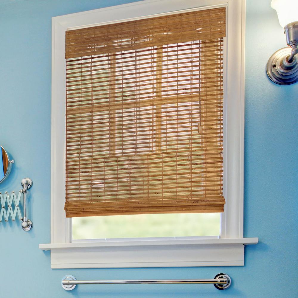 Hampton Bay 96 In W X 72 Caramel Simple Weave Flatstick Bamboo L Honey Bamboo Weave Roman