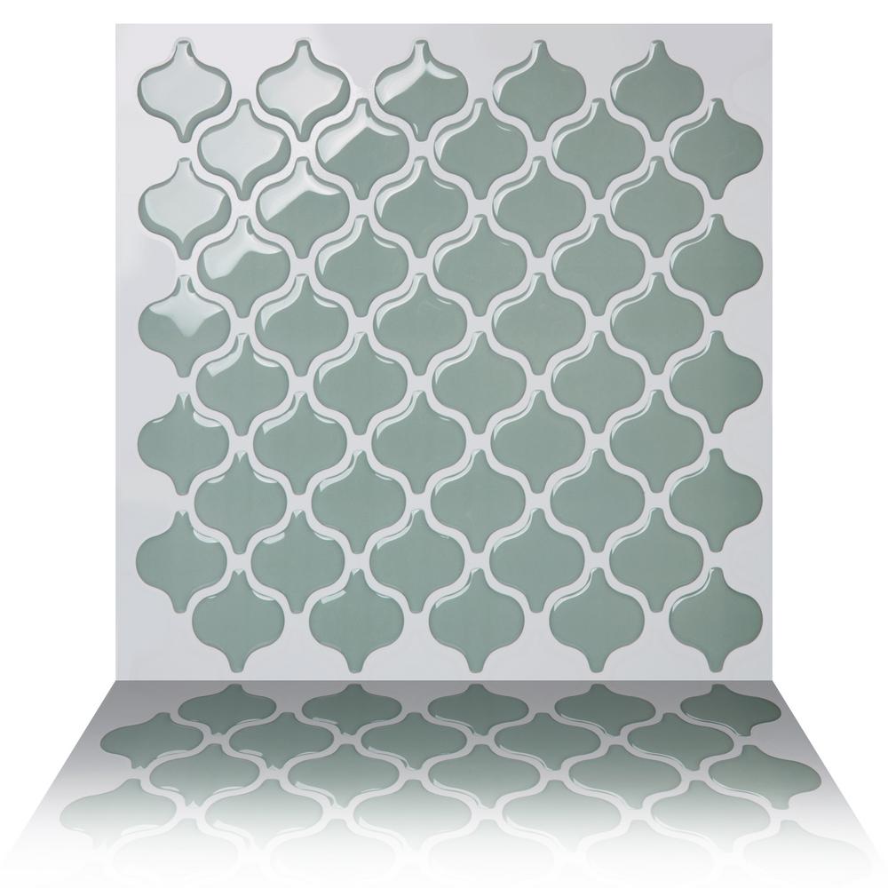 Tic Tac Tiles Damask Jade 10 in. W x 10 in. H Light Hunter Green Peel