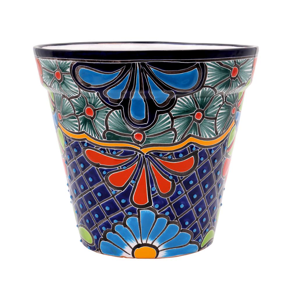 Ravenna Pottery Talavera 8 in. Blue Ceramic Vase PlanterAWT200B The