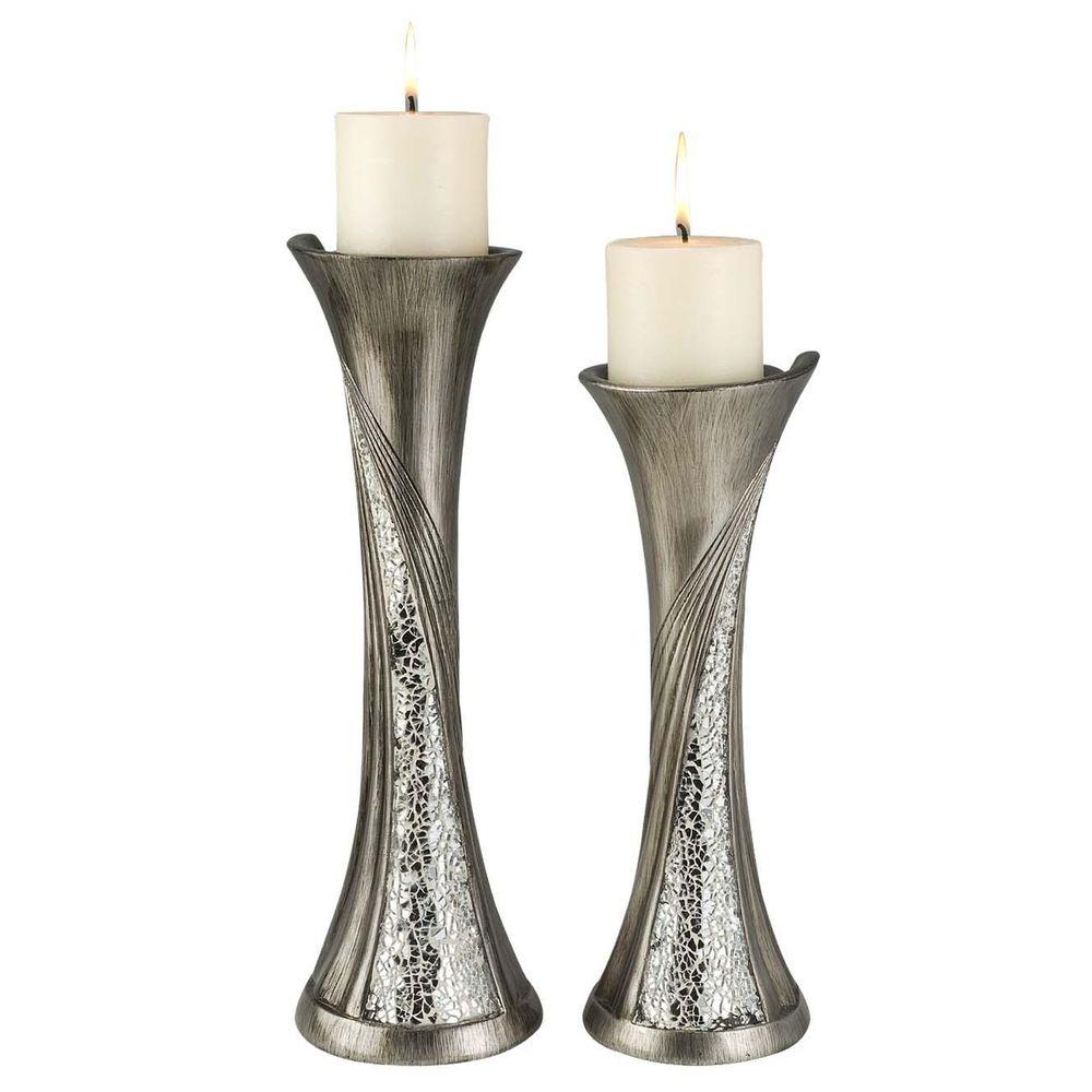 ORE International 14 in. and 16 in. H Silver Decorative Candle Holder ...