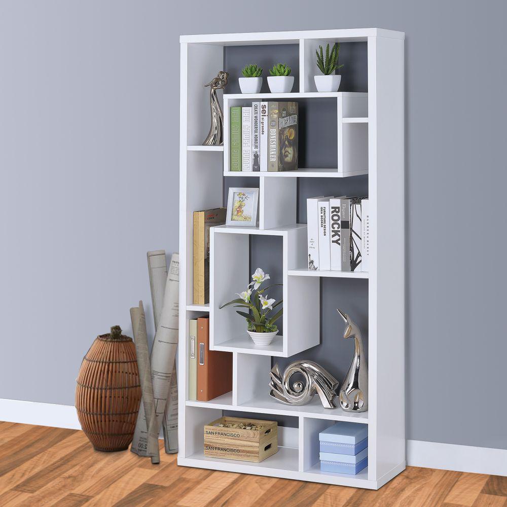 Benjara 67 In White Wood 10 Shelf Standard Bookcase With Cubes