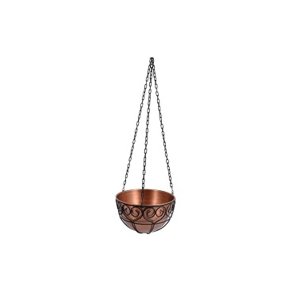 14 in. x 8 in. Antique Copper Round Metal Hanging Planter1000547824