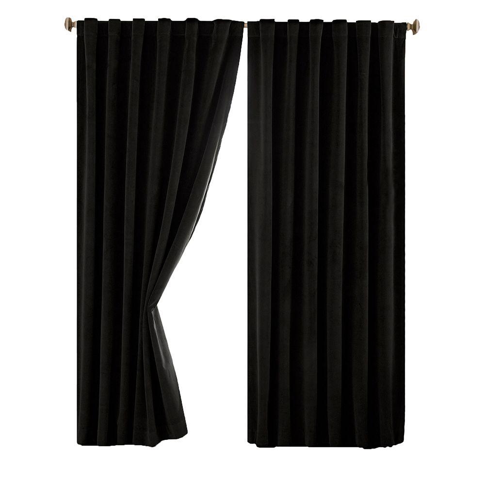 Absolute Zero Total Blackout Black Faux Velvet Curtain Panel, 95 in