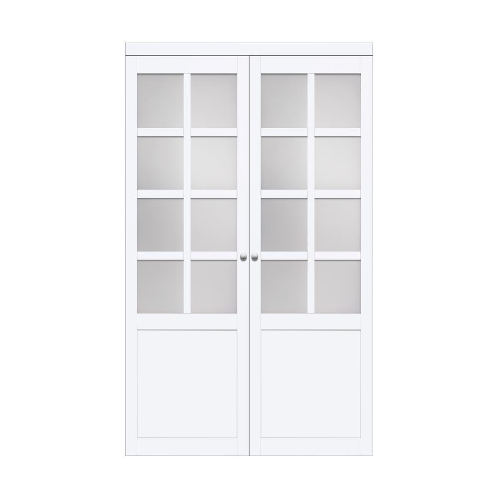 72 In X 80 25 In White 8 Lite Tempered Frosted Glass Mdf Interior Closet Bi Fold Door