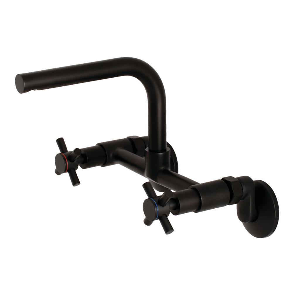Kingston Brass Gramercy Adjustable Center 2 Handle Wall Mount Standard Kitchen Faucet In Matte Black