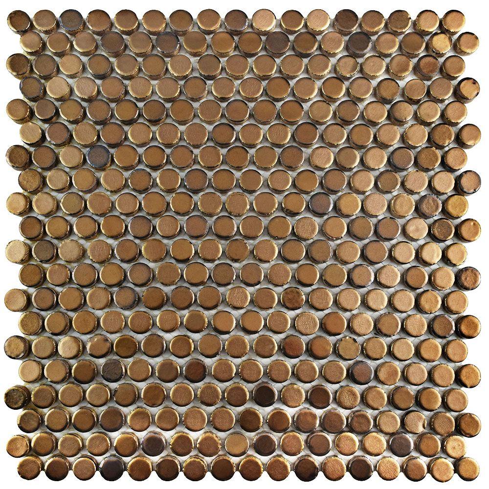 Floor Outdoor Patio Metallic Tile Flooring The Home Depot Comet Penny Round Gold 11 1 4 In X 3