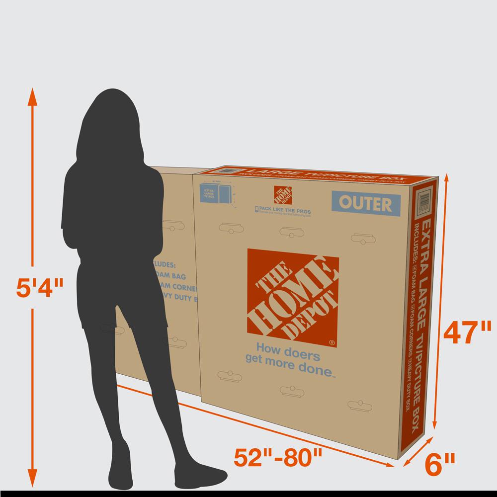 The Home Depot Heavy Duty Extra Large Adjustable Tv And Picture Moving Box With Handles Xltvpicbx The Home Depot