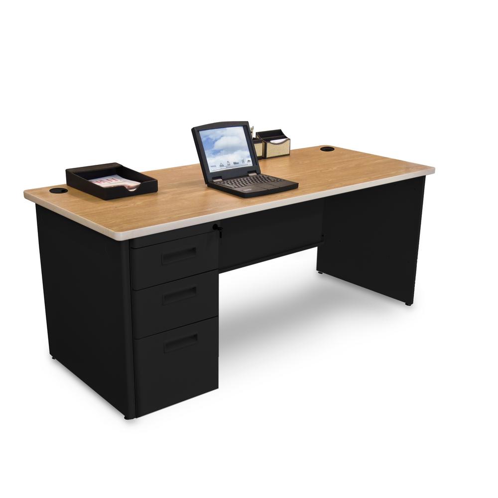 To 72 In W X 36 D Oak Laminate And Black Single Full To 72 In W X 36 D Oak Laminate And Black Single Full Pedestal Desk Pdr7236sp B Bk Okpu The Home Depot