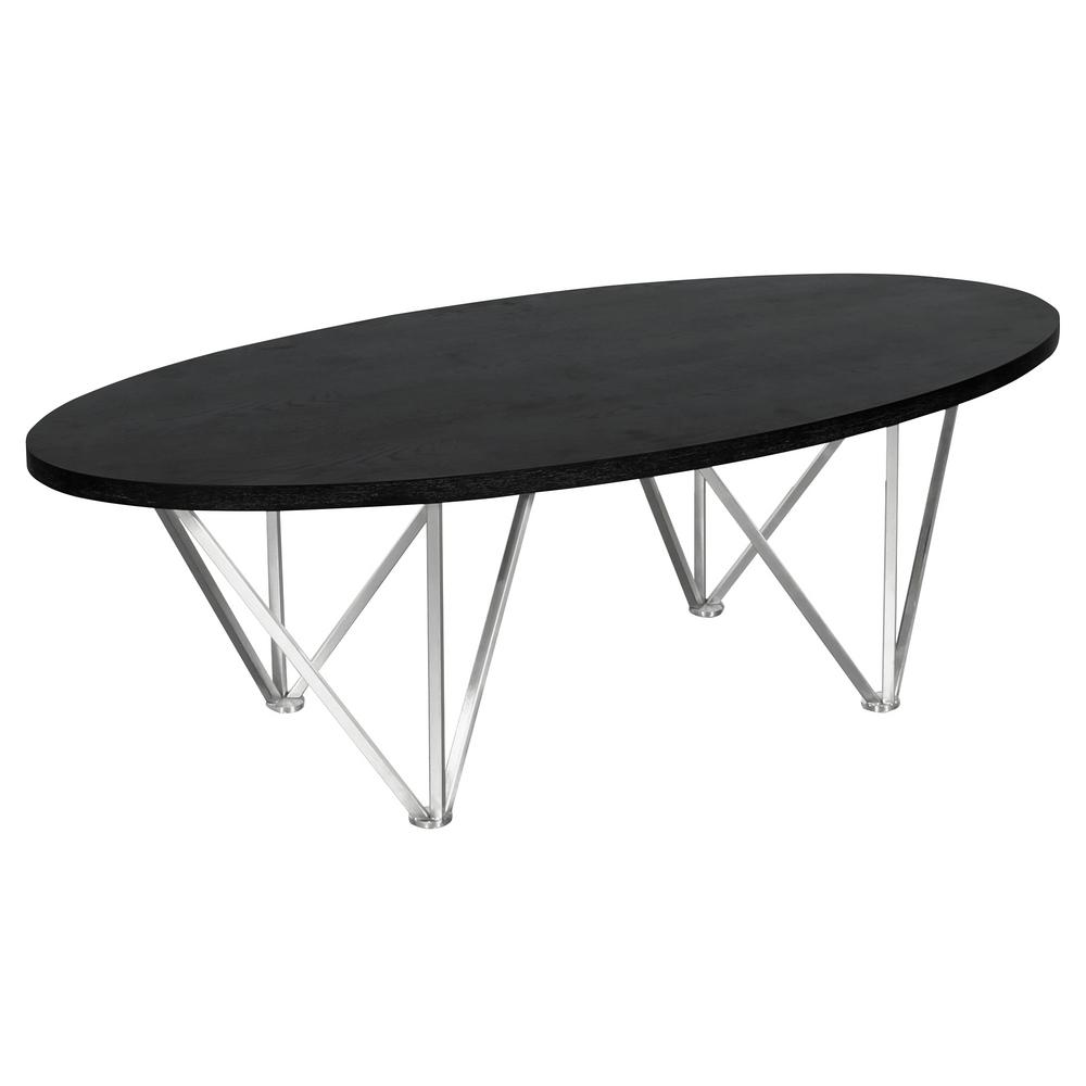 Armen Living Black Ash Wood Top Contemporary Oval Coffee Table In Brushed Stainless Steel Armen Living Black Ash Wood Top Contemporary Oval Coffee Table In Brushed Stainless Steel