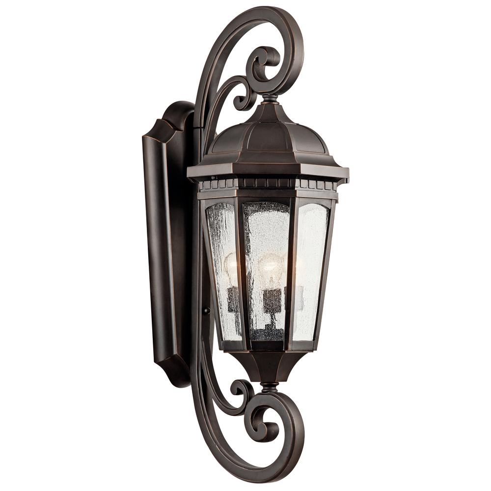 KICHLER Courtyard 3-Light Rubbed Bronze Outdoor Wall Mount Sconce with ...