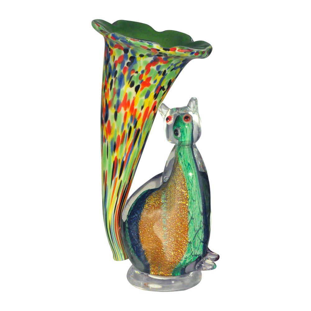 Dale Tiffany 10.25 in. Cat Lily Favrile Green Accent Lamp with Art Glass Shade
