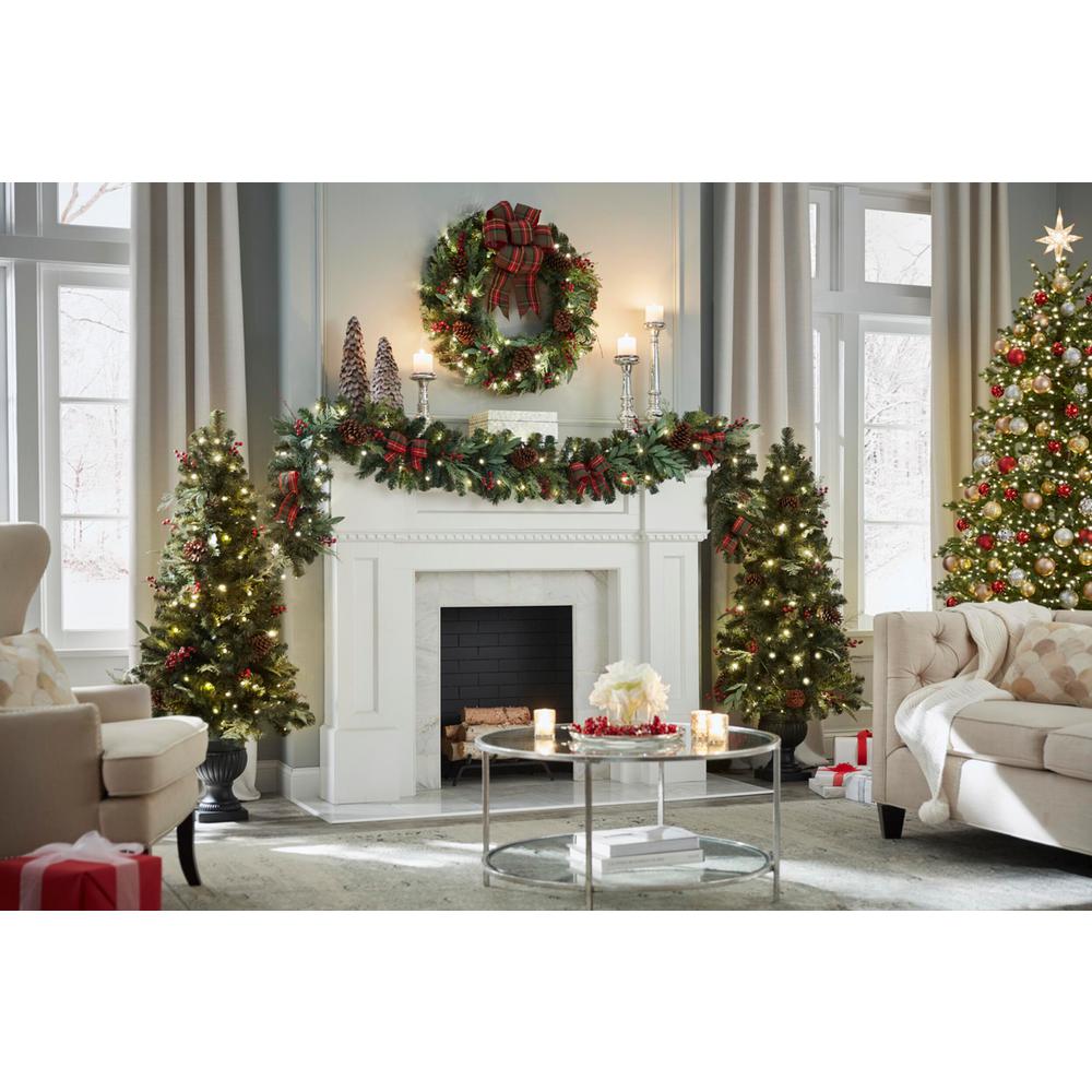Home Accents Holiday 9 Ft Woodmoore Battery Operated Mixed Pine Led Pre Lit Christmas Garland With Time Chzh3811602th5 The Home Depot