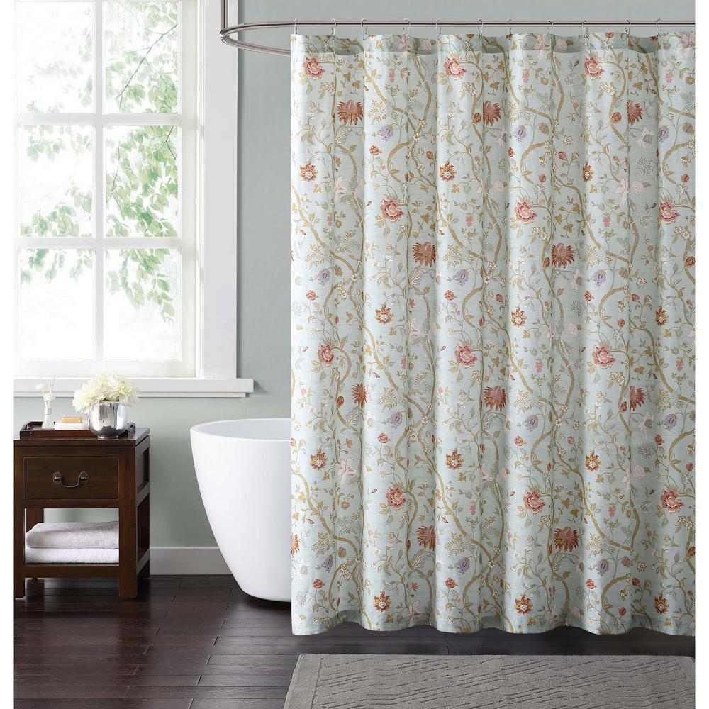 blue and brown shower curtain