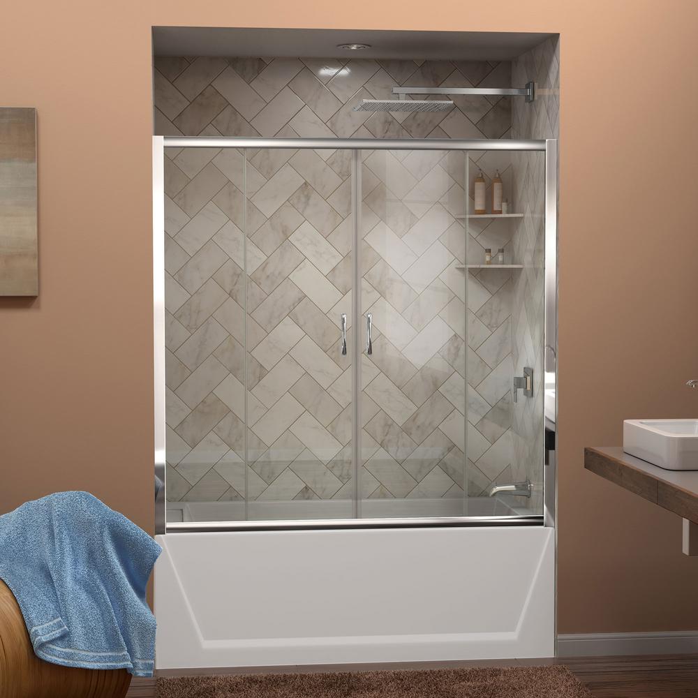 Dreamline Visions 56 60 In W X 0 D 58 H Semi Frameless Sliding Tub Door Chrome