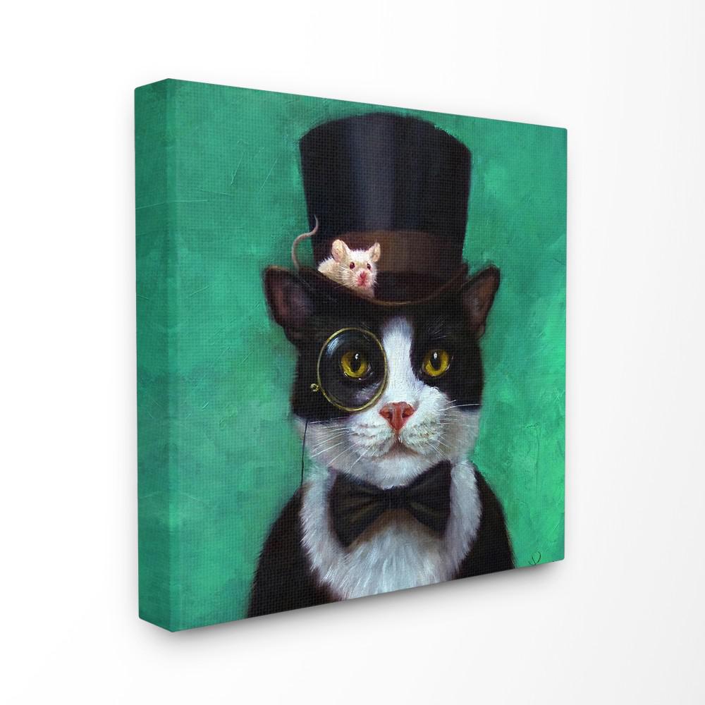 The Stupell Home Decor Collection 12 In X 12 In Good Sir Top Hat Cat With A Mouse And A Monocle Turquoise Painting By Lucia Heffernan Wood Wall Art Pwp 199 Wd 12x12 The