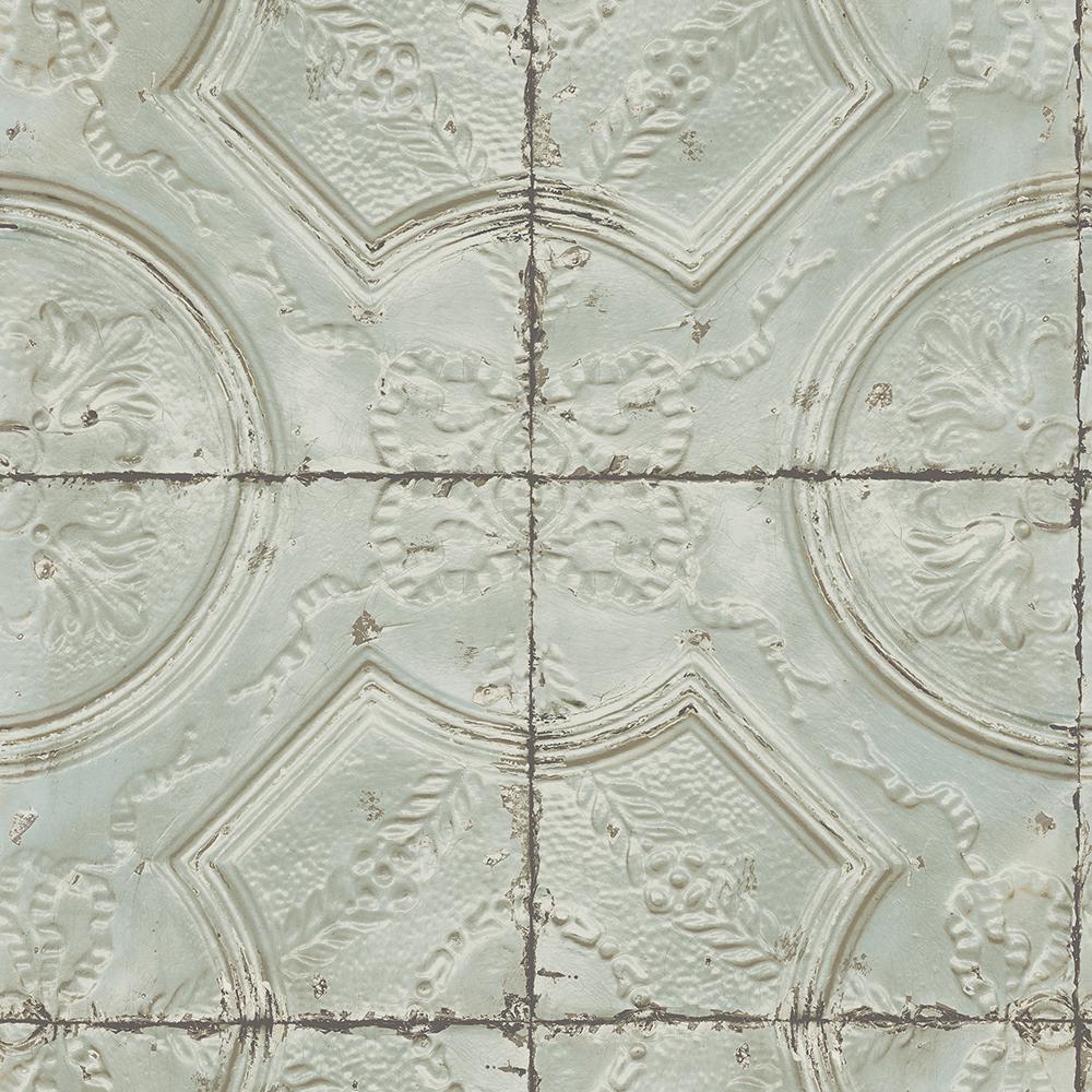 Tin Tin Ornamental Tin Ceiling Look Wallpaper White//Gilver