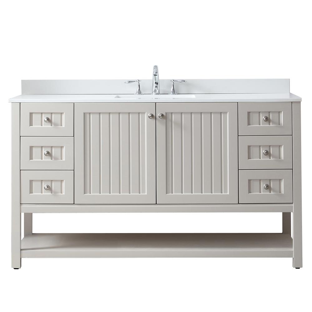 Martha Stewart Living Seal Harbor 60 In W X 22 In D Vanity In Sharkey Grey With Quartz Vanity Top In Pure White With White Basin Seal Harbor60sg The Home Depot