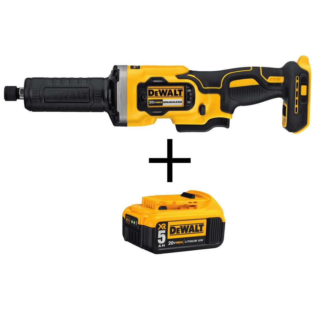 DEWALT 20V MAX Cordless Brushless 1-1/2 in. Variable Speed Die Grinder and (1) 20V MAX Premium Lithium-Ion 5.0Ah Battery