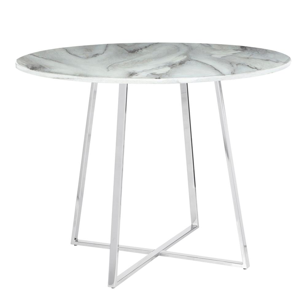 Lumisource Cosmo Round Dining Table In Chrome With White Lumisource Cosmo Round Dining Table In Chrome With White