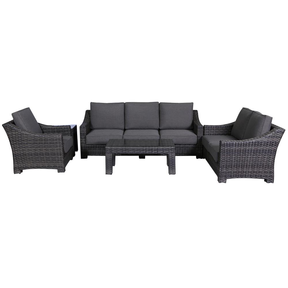 Envelor Bora 4 Piece Wicker Patio Deep Seating Set With Olefin Charcoal Grey Cushions