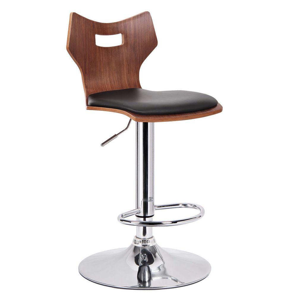 Baxton Studio Amery Brown Wood and Black Faux Leather Adjustable 2-Piece Bar Stool Set