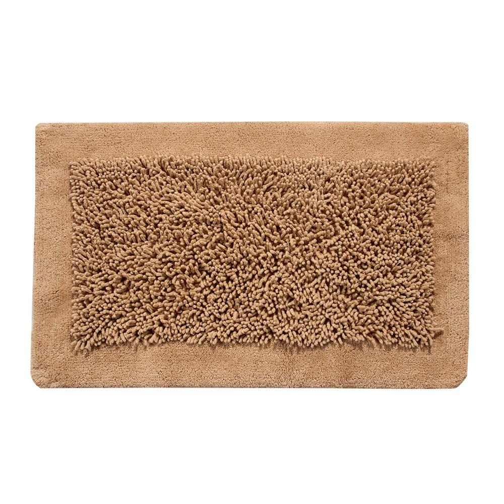 Saffron Fabs Bath Rug Cotton And Chenille 50 In X 30 Latex Spray Non Skid Backing Beige Color Long Noodle Loop Pattern