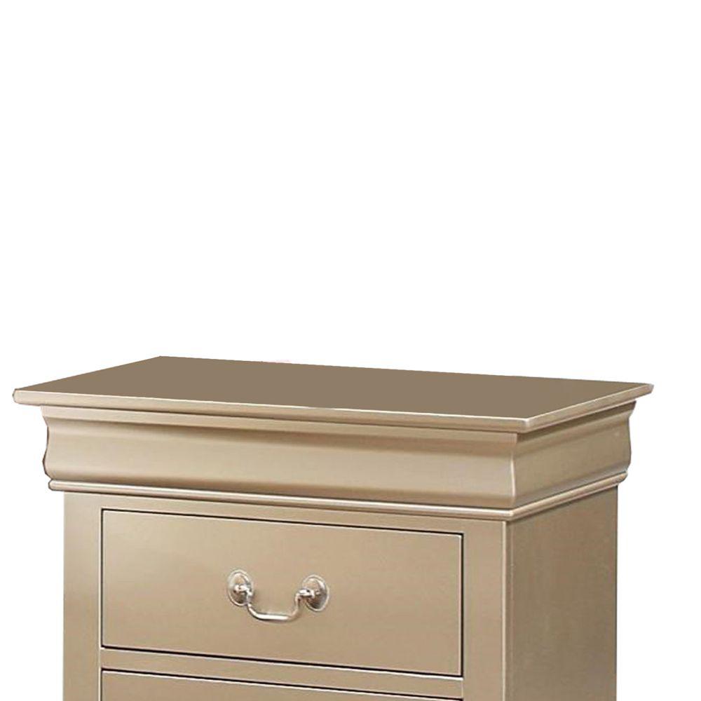 Benjara 2 Drawer Champagne Gold Wooden Nightstand With Bail