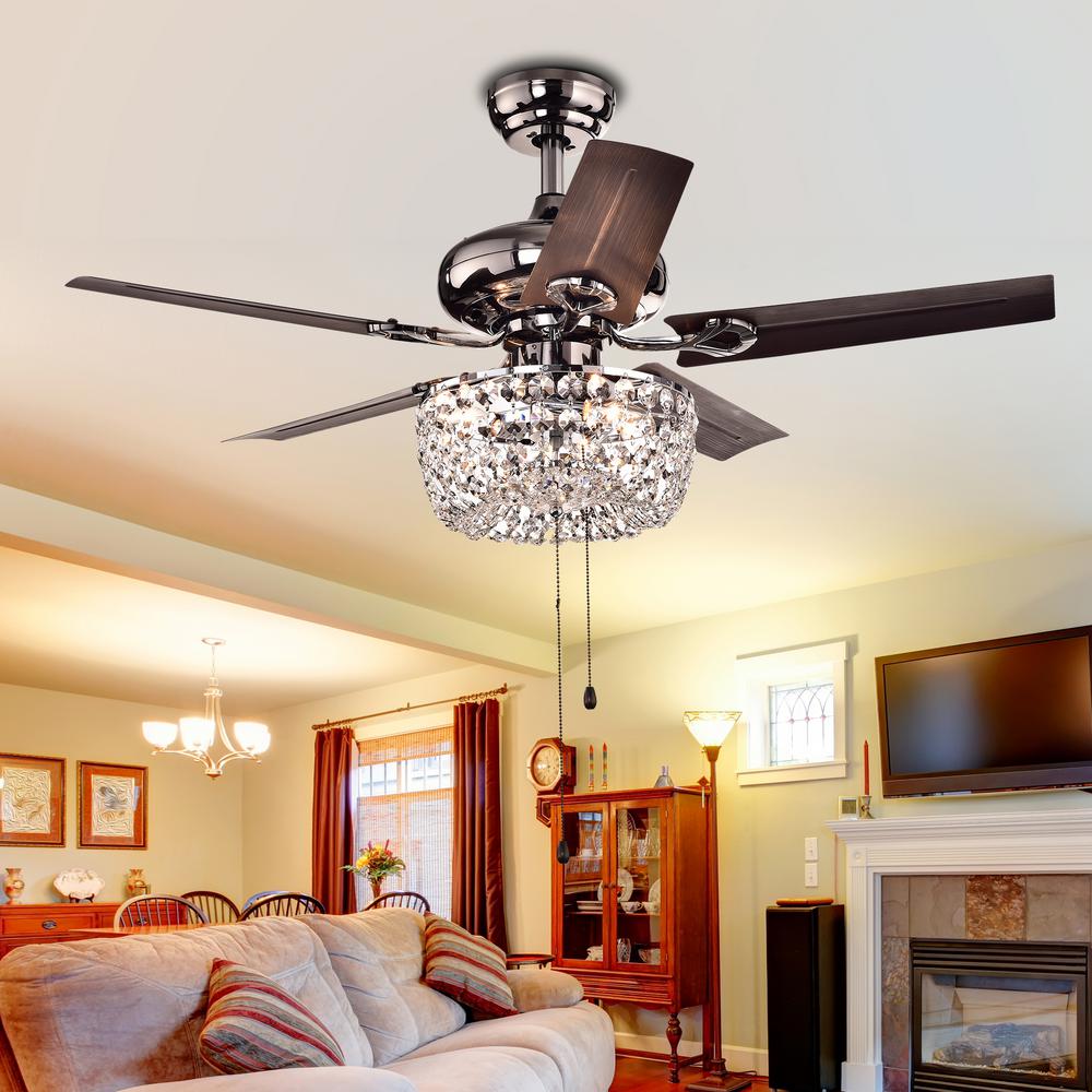 Warehouse Of Tiffany Angel 43 In Indoor Bronze 5 Blade Crystal Chandelier Ceiling Fan With Light Kit