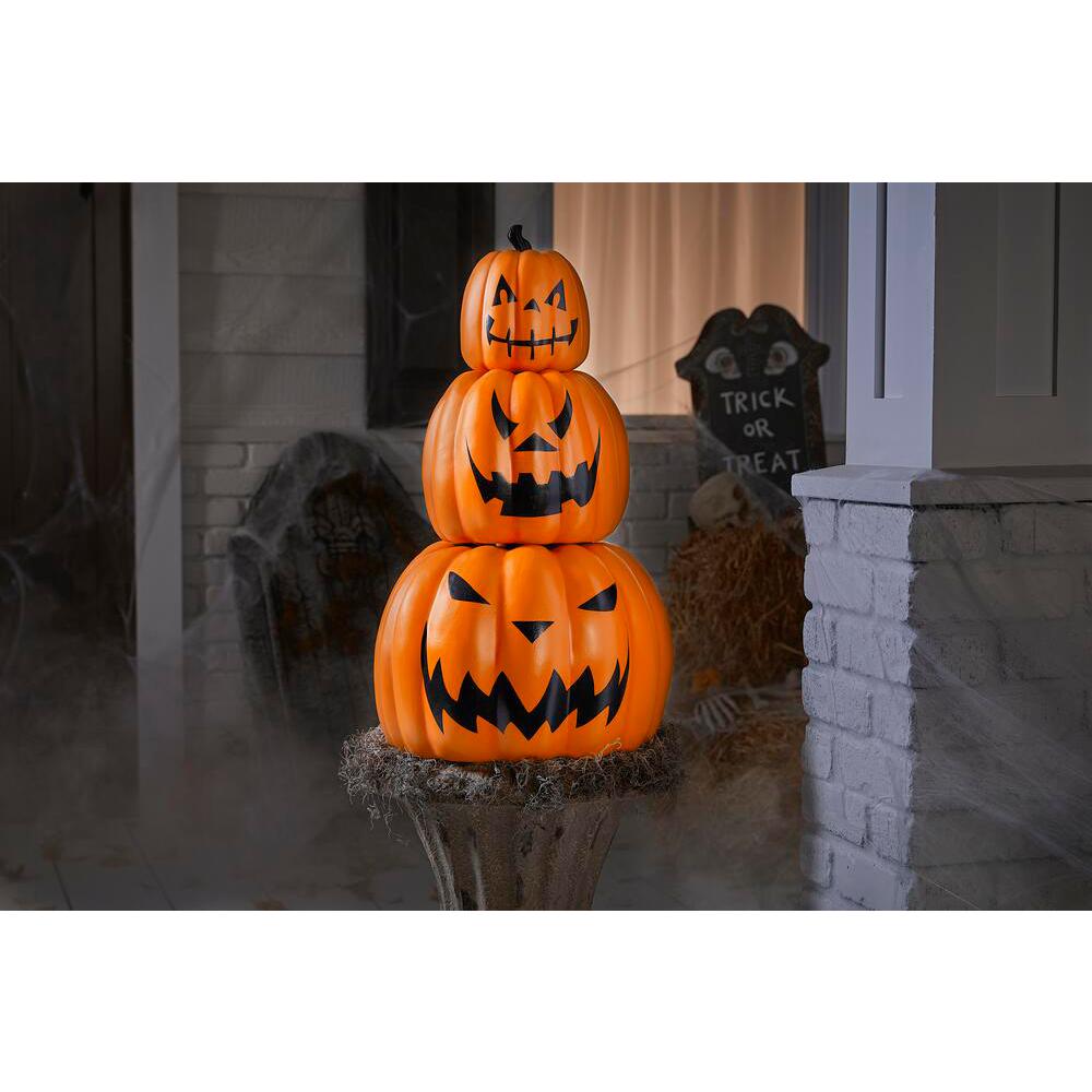 Home Accents Holiday 26 5 In Halloween 3 Piece Stackable Jack O Lanterns Qh1090 The Home Depot