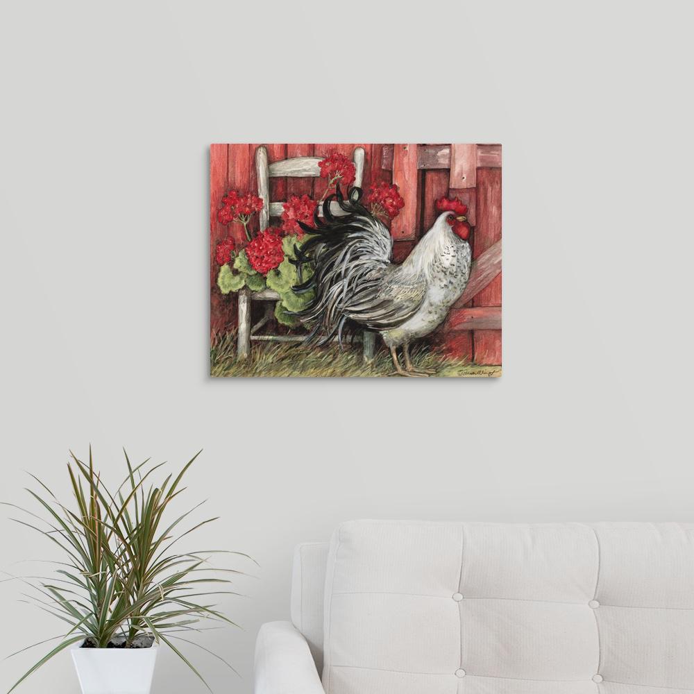 Greatbigcanvas Red Barn Rooster By Susan Winget Canvas Wall Art