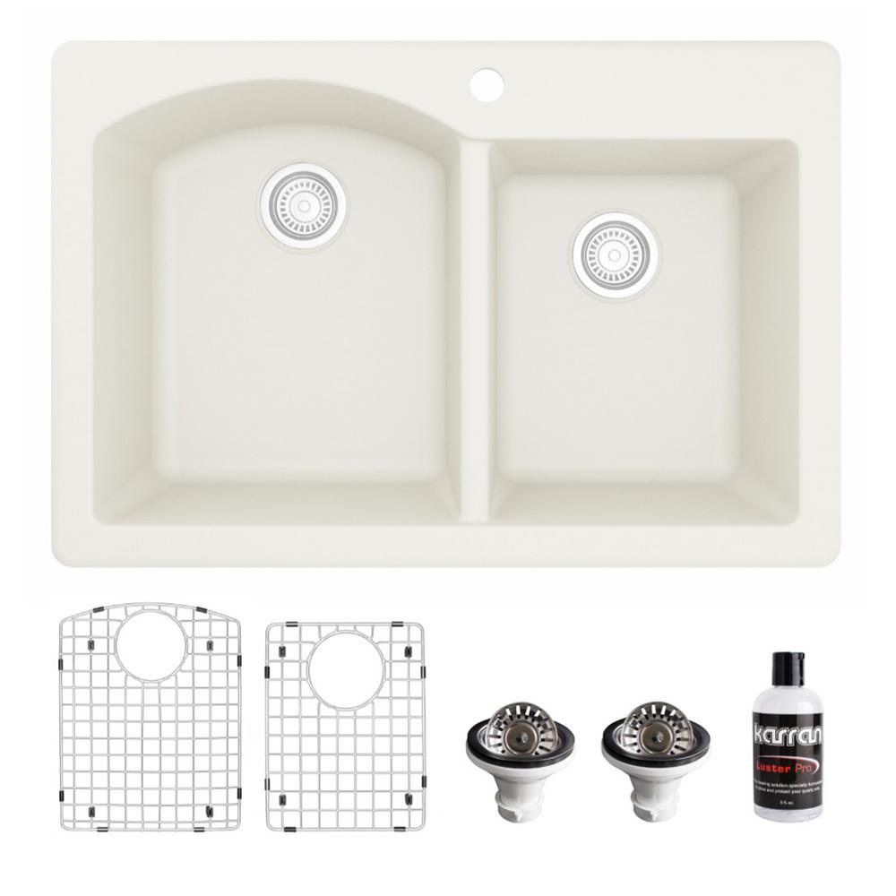 Karran QT610 Top Mount Quartz Composite 33 in. Double Bowl DropIn 60/40 Kitchen Sink with