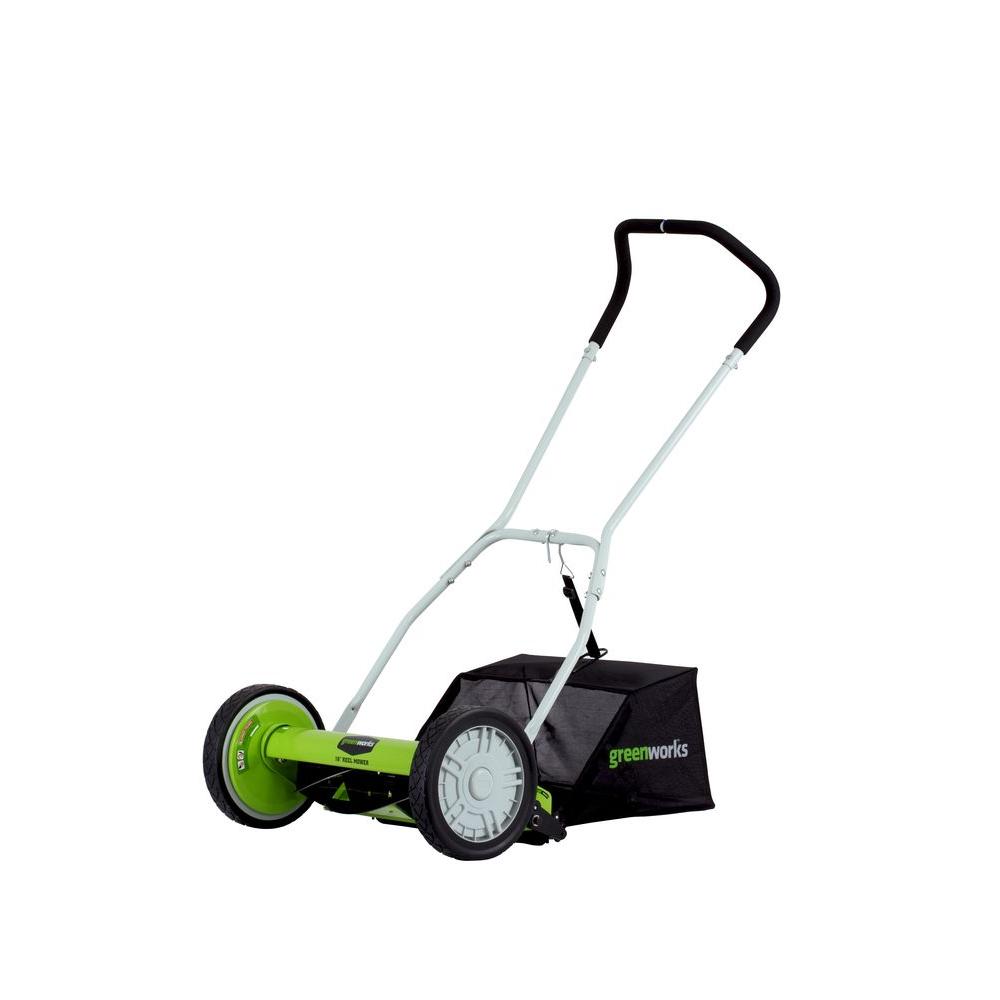 Greenworks 16 in. Manual Push Walk Behind Reel Mower with Bag-GW25052 ...