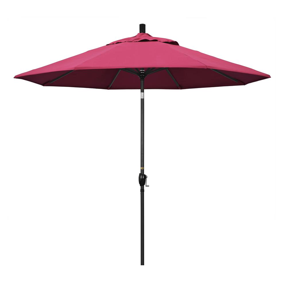 California Umbrella 9 Ft Stone Black Aluminum Push Button Tilt Crank Lift Market Patio Umbrella In Hot Pink Sunbrella Gspt908302 5462 The Home Depot