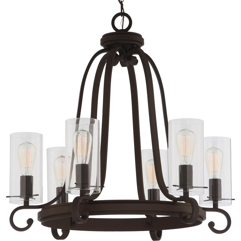 Volume Lighting Regina 6 Light Antique Bronze Indoor Hanging Regina 6 Light Antique Bronze Indoor Hanging Chandelier With Clear Gl Cylinder Shades