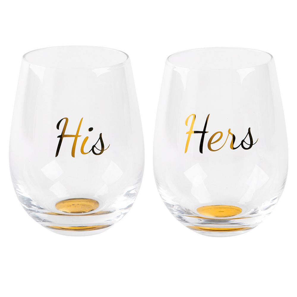 HOME ESSENTIALS & BEYOND 19 oz. Posh His/Hers Stemless Wine Glass in