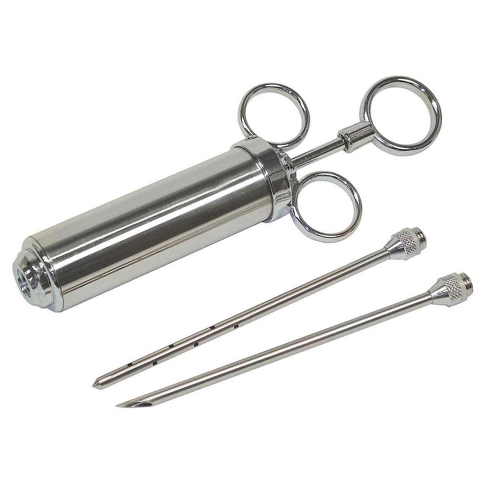 AMOYER Heavy Duty Meat Injector 304 Stainless Steel 2 Oz Seasoning Injector Marinade Injector Syringe Includes 2 Needles Silver 