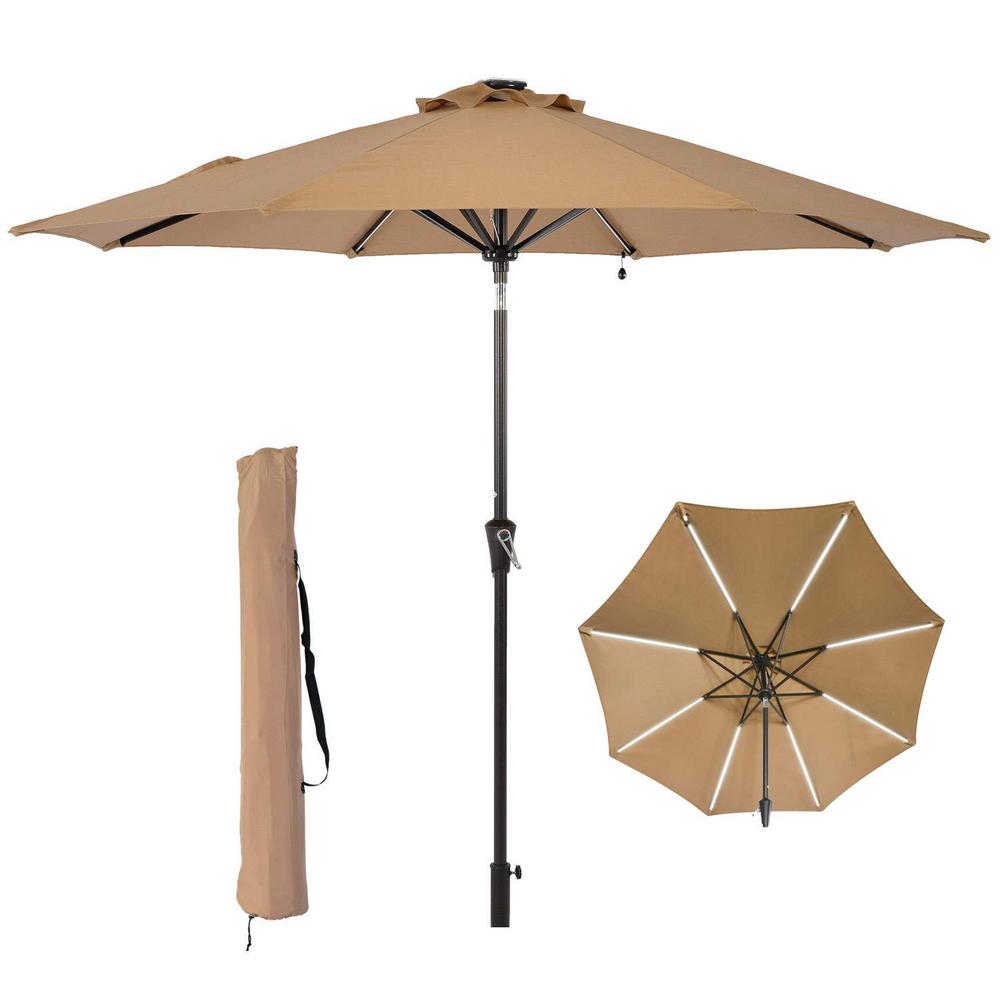 Boyel Living 9 Ft Beige Patio Umbrella Solar Light Outdoor Market Umbrella Tjau Led Red The Home Depot