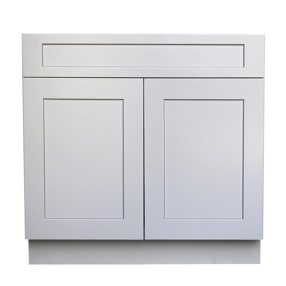 Plywell Ready To Assemble 27x34 5x24 In Shaker Sink Base Cabinet With 2 Door And 1 Fake Drawer Gray