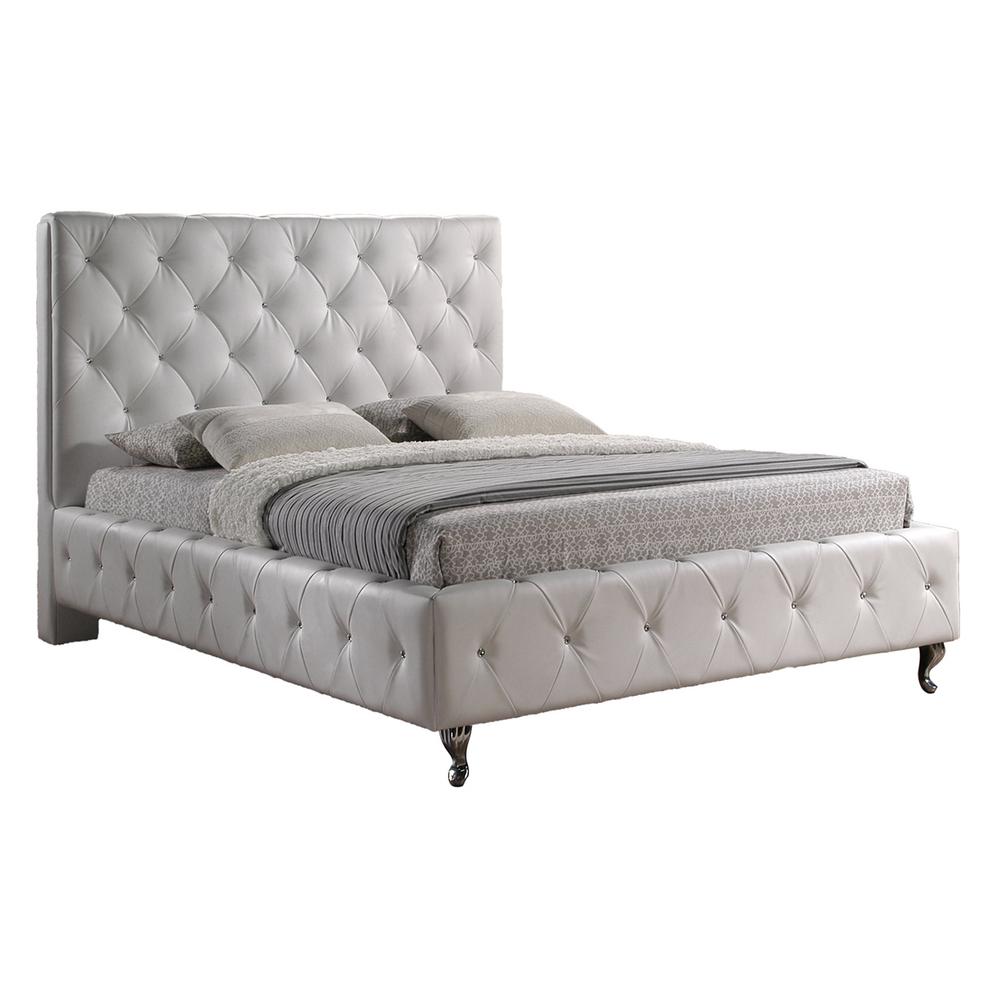 Stella Transitional White Faux Leather Upholstered King Size Bed Stella Transitional White Faux Leather Upholstered King Size Bed