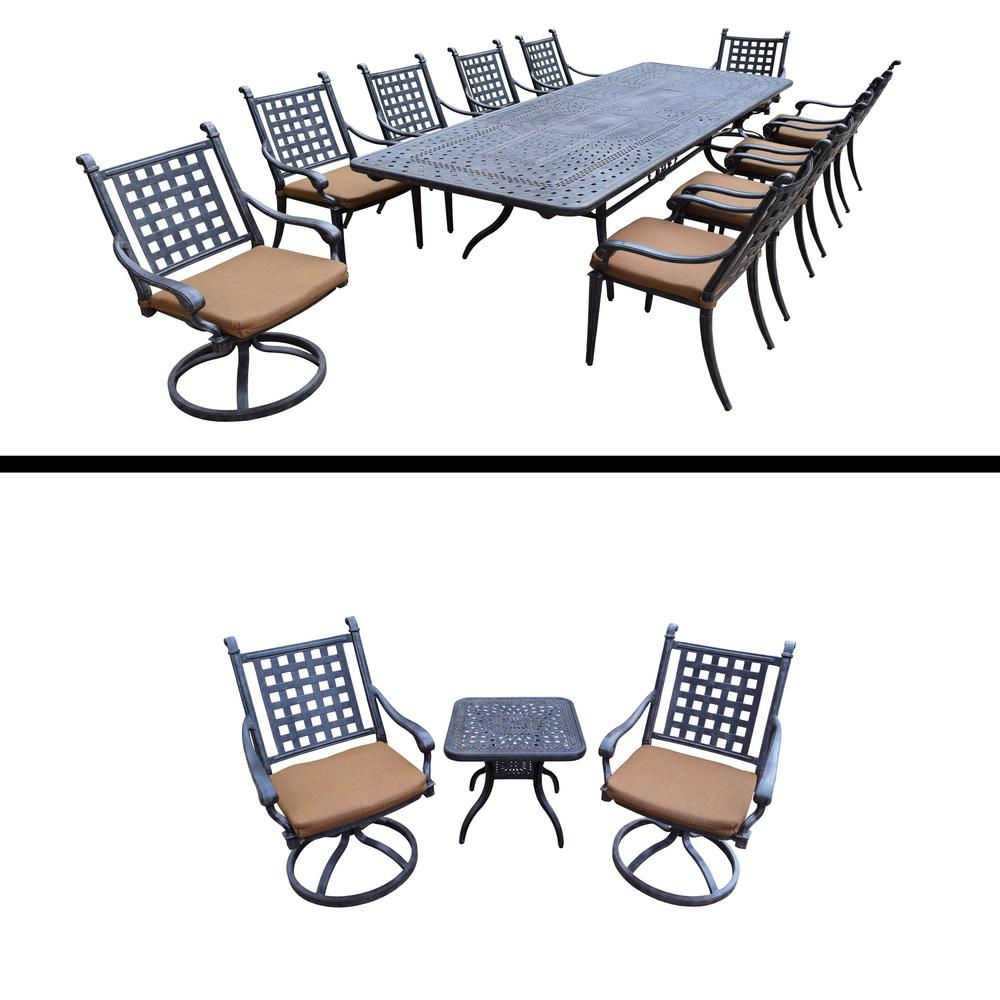 Belmont 14 Piece Aluminum Outdoor Dining Set With Sunbrella Brown