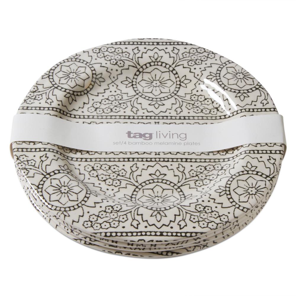 Tag Natural/Black Henna Bamboo Melamine Salad Plate (Set of 4
