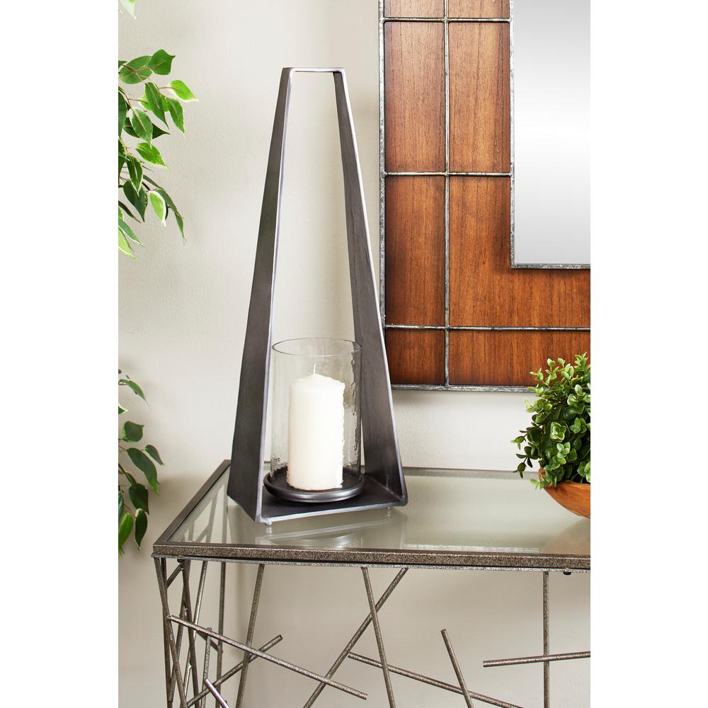 Litton Lane Large Modern Triangular Silver Metal Candle Holder
