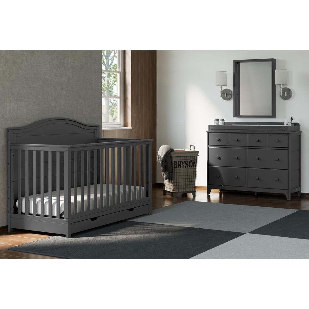 gray crib with drawers