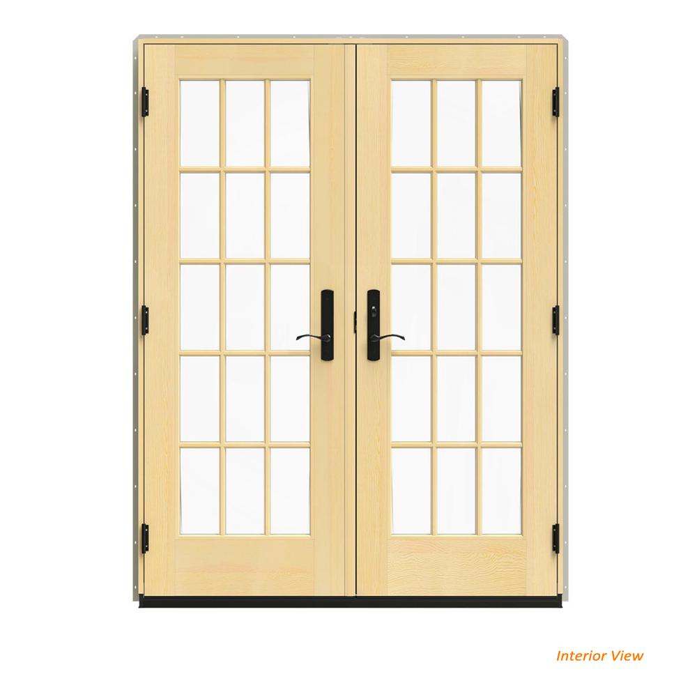 Jeld Wen 60 In X 80 W 4500 Desert Sand Clad Wood Left Hand 15 W 4500 Desert Sand Clad Wood Left Hand 15 Lite French Patio Door Lacquered Interior