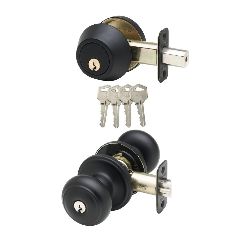 Copper Creek Colonial Black Entry Door Knob With Deadbolt