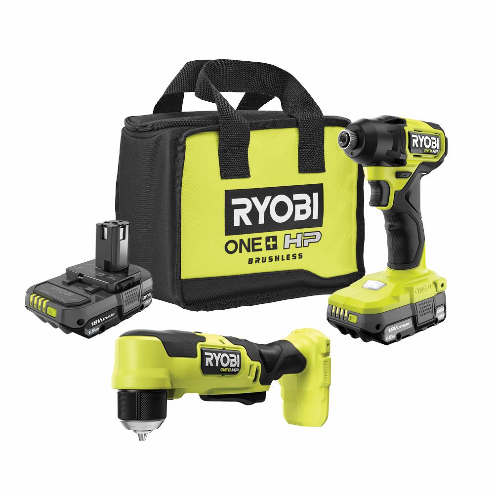 Ryobi One Hp V Brushless Cordless Compact In Impact Driver And In Right Angle Drill