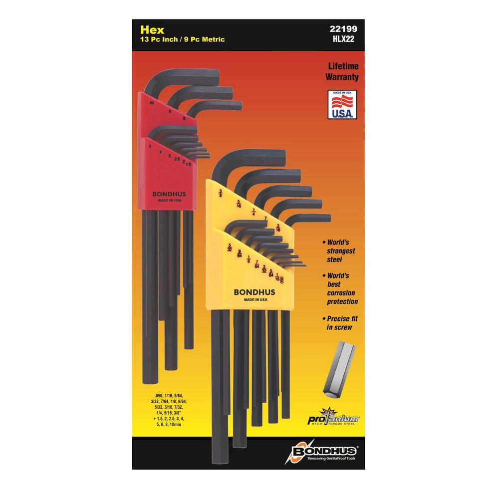 Bondhus 13 pc Ball End SAE Standard Inch Hex L Wrench Set .050-3//8in USA 10937