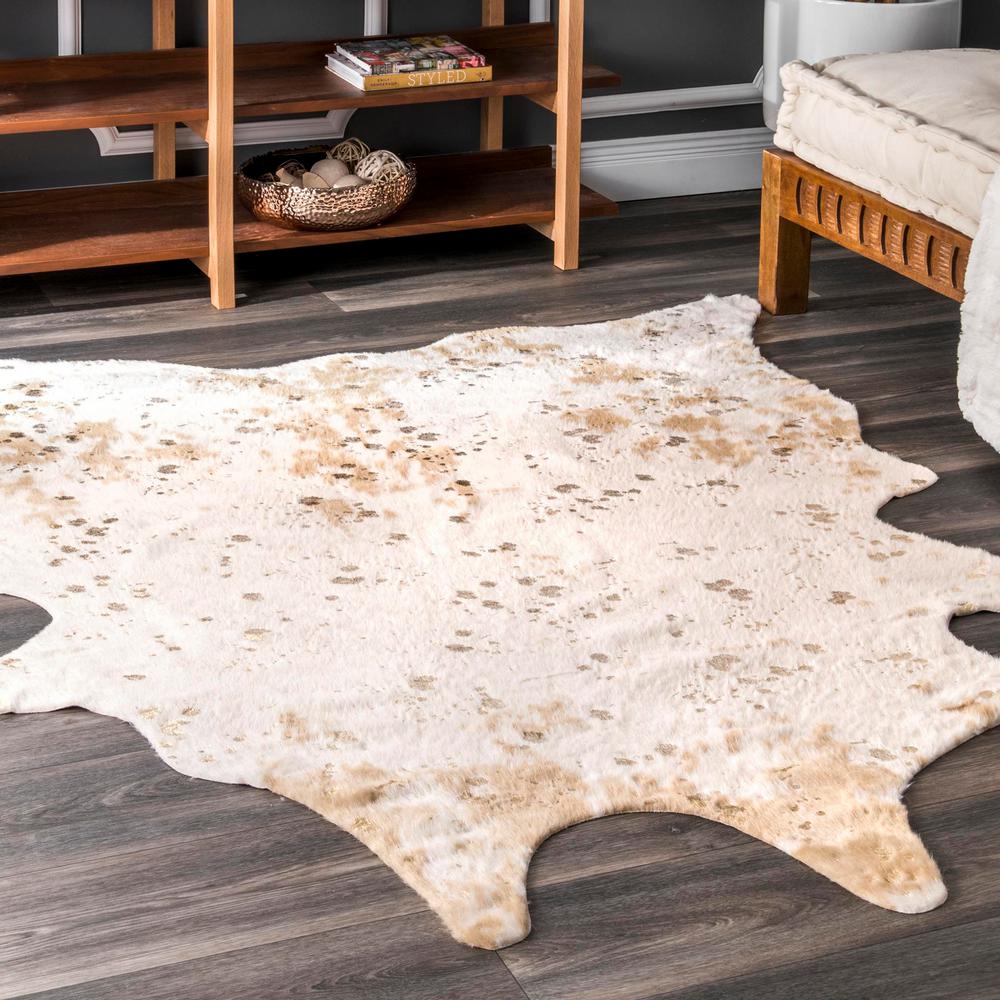 Stylewell Iraida Faux Cowhide Off White 4 Ft X 5 Ft Shaped