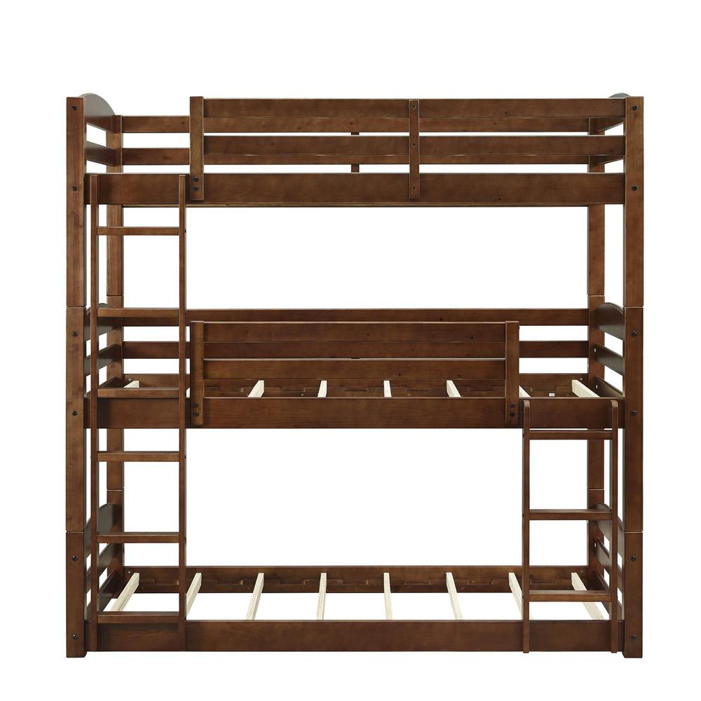 Noma Triple Wood Bunk Twin Bed Frame in Mocha