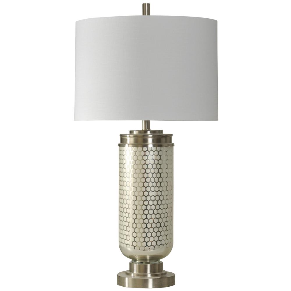 Stylecraft 36 In Stainless Steel Table Lamp With White Hardback Fabric Shade